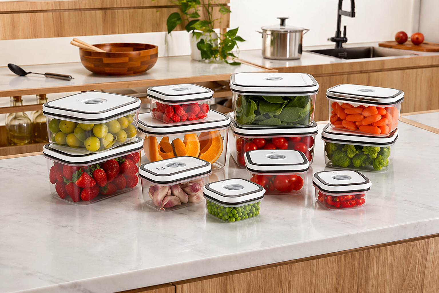 Cozinha moderna com frutas e vegetais (1)